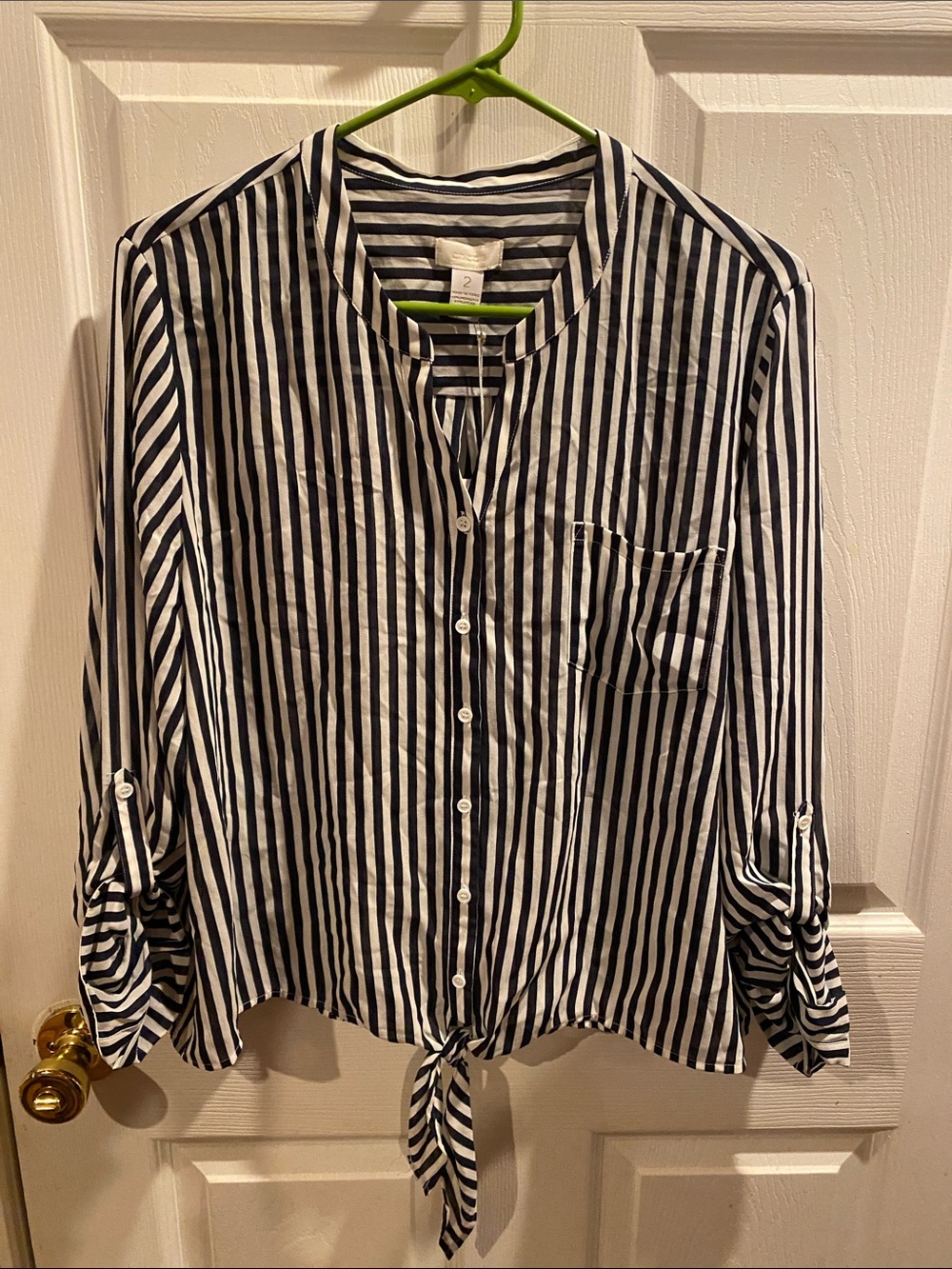 Chico's Black and White Striped Tie-Front Blouse 
Size 2. M29.